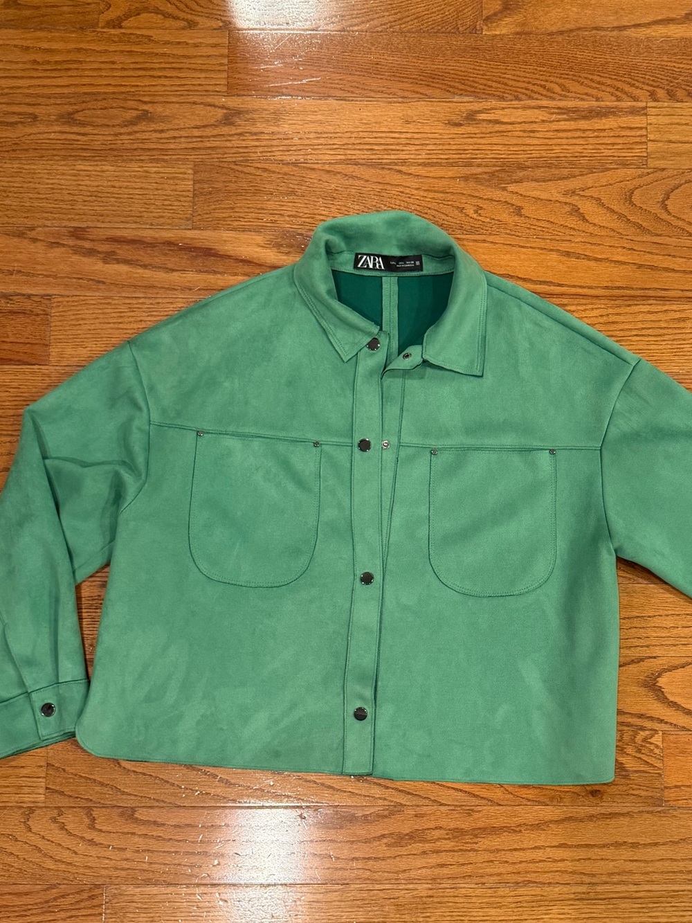 Zara Emerald Green Button-Front Cropped Jacket